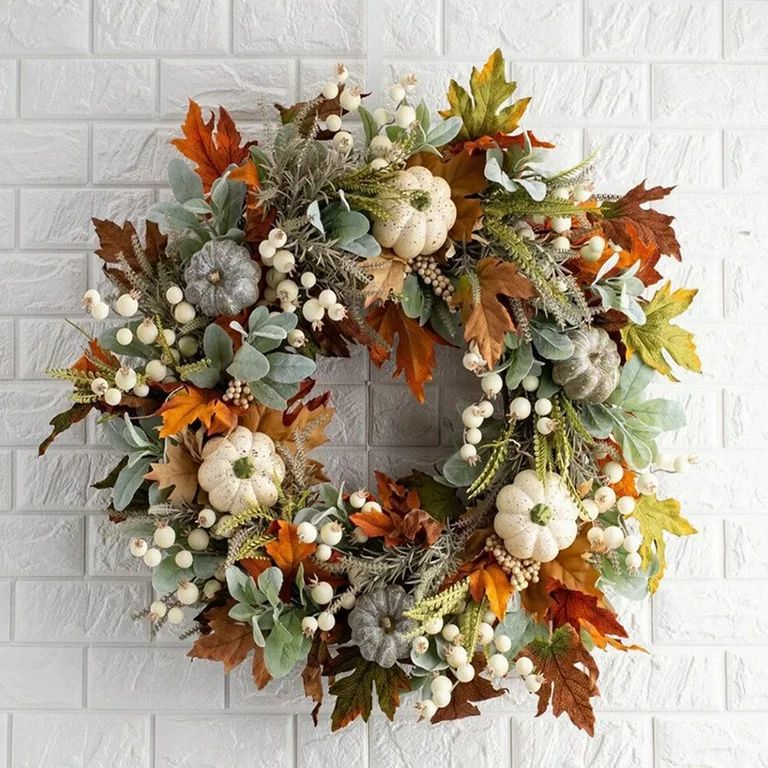 Fall Wreaths for Front Door, Artificial Maples Leaf Pumpkin Berry Wreath for Autumn Thanksgiving ... | Walmart (US)