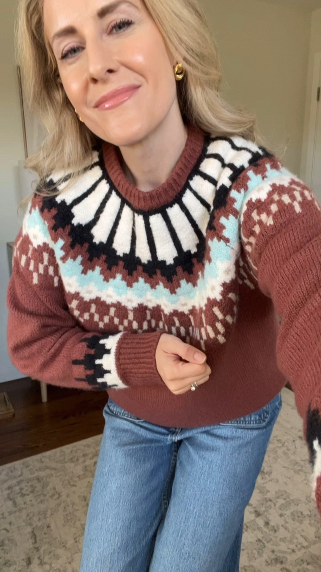 Amazon fair isle sweater on deal for $23, cotton blend, cozy and soft. Three colorways! I’m in my usual size small here and it’s nice and roomy. #amazonfashion 

#LTKGiftGuide #LTKHoliday #LTKCyberWeek