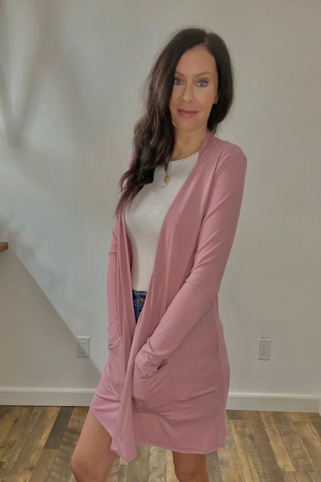 Light Rose Lightweight Pocket Cardigan | 800 Threads Boutique