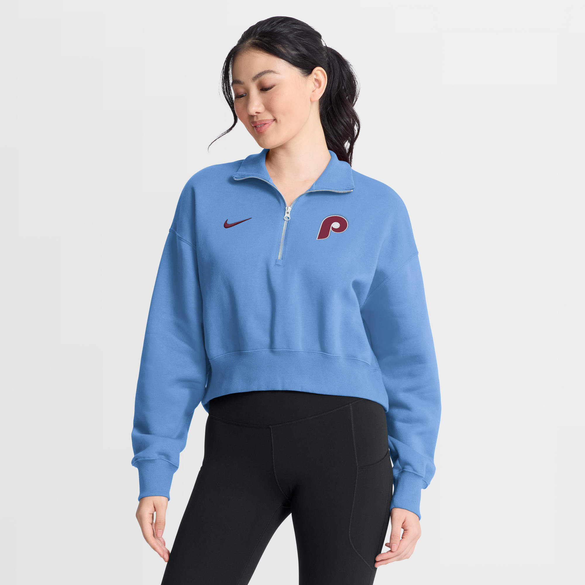 Women's Nike Light Blue Philadelphia Phillies Primetime Phoenix Fleece Half-Zip Sweatshirt | Fanatics