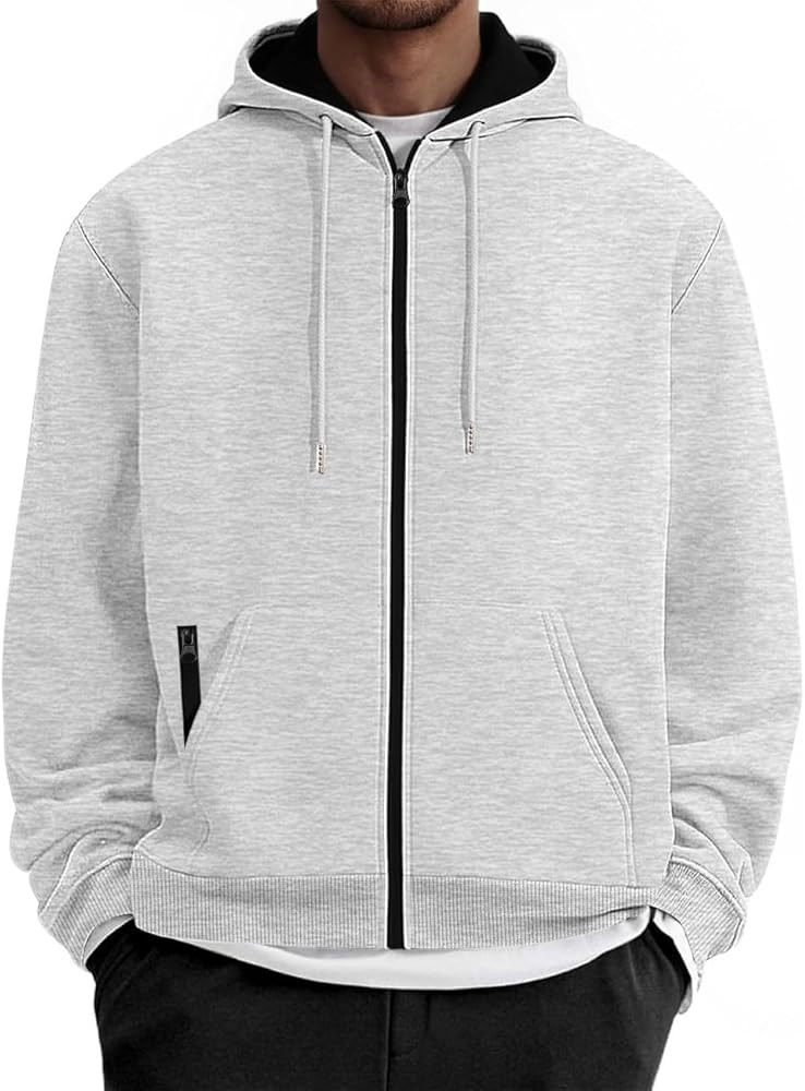 Mens Zip Up Hooded Sweatshirt Casual Long Sleeve Hoodies Fashion Drawstring Sweatshirts with Kang... | Amazon (US)