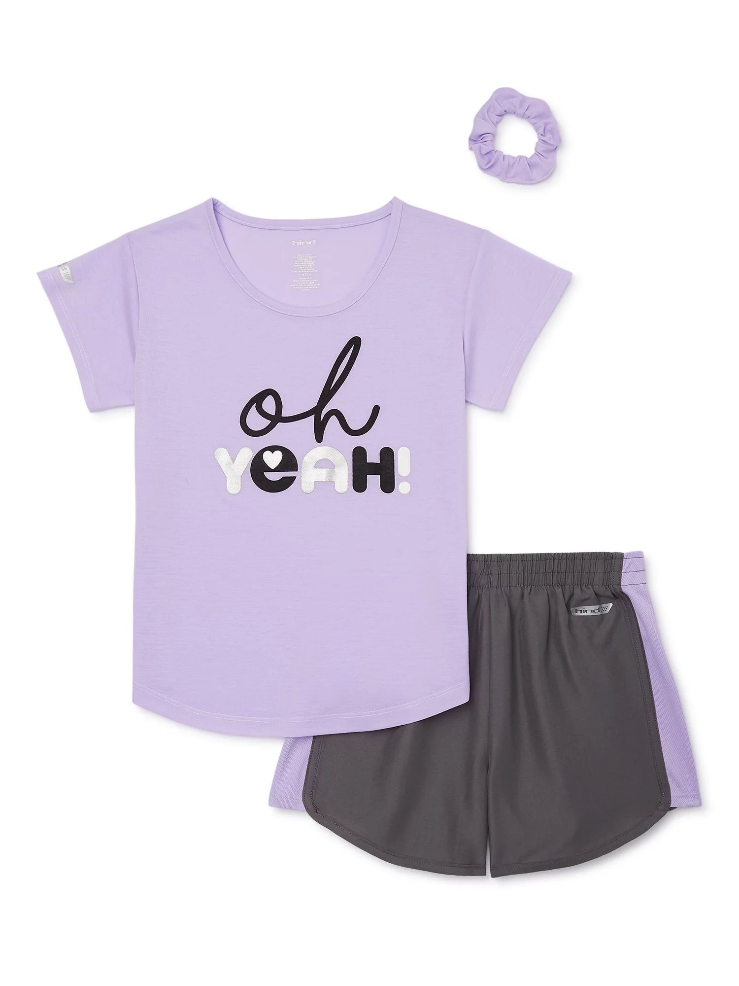 Hind Girls Active T-Shirt and Shorts Set with Hair Scrunchie, 3-Piece, Sizes 4-16 - Walmart.com | Walmart (US)