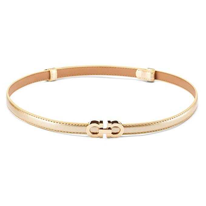 MoYoTo Women's Stylish Thin Patent Leather Gold Skinny Waist Belts For Dresses | Amazon (US)