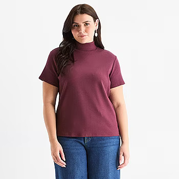 a.n.a Womens Plus Mock Neck Short Sleeve T-Shirt | JCPenney