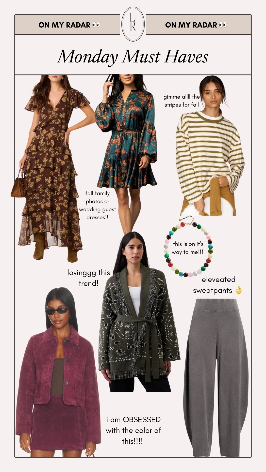 Sooo many new releases on my radar!! Great options for fall family photos or a fall wedding, I’m obsessed with the faux suede jacket - that color is insane!!! 

The BAUBLEBAR necklace is on its way to me!
