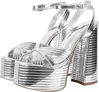 onlymaker Women's Platform Chunky High Heel Sandals Open Toe Ankle Strap Buckle Platform Metallic... | Amazon (US)