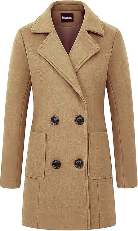 chouyatou Women Elegant Notched Collar Double Breasted Wool Blend Over Coat | Amazon (US)