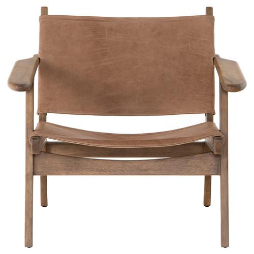 Luis Rustic Lodge Brown Leather Solid Wood Sling Arm Chair | Kathy Kuo Home
