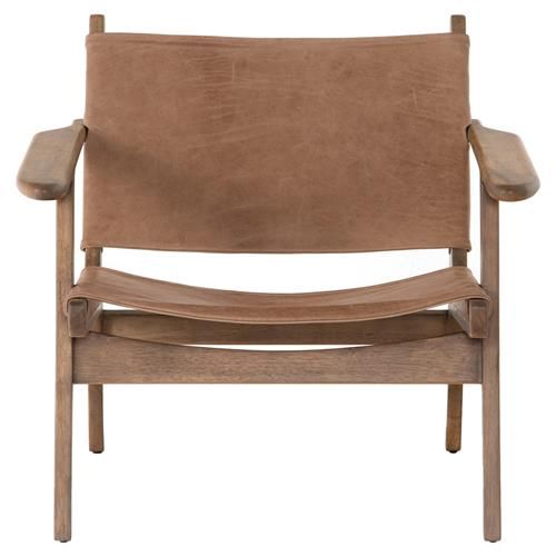 Luis Rustic Lodge Brown Leather Solid Wood Sling Arm Chair | Kathy Kuo Home