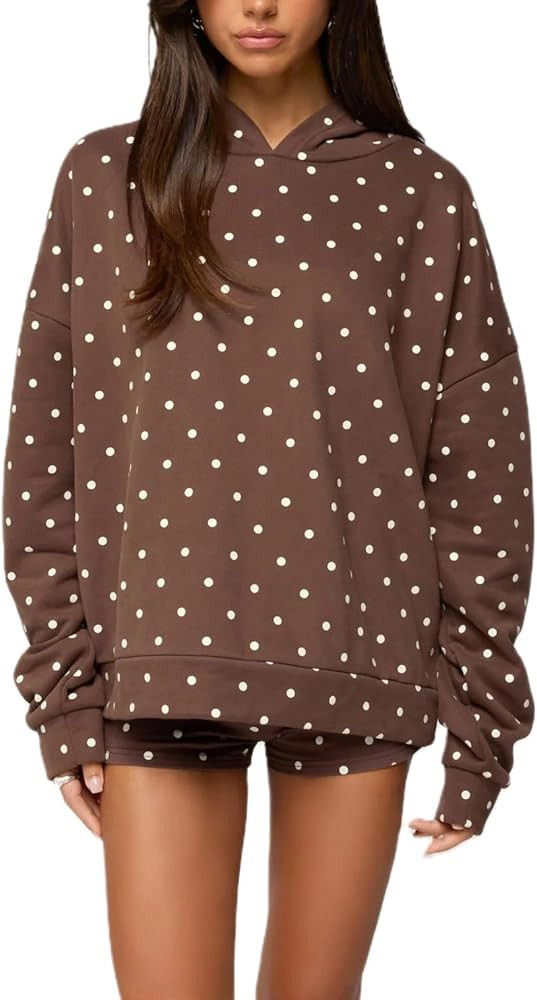 Women Polka Dot Hoodie Shorts Set Long Sleeve Oversized 2 Piece Sweat Set Casual Y2k Sweatshirt M... | Amazon (US)