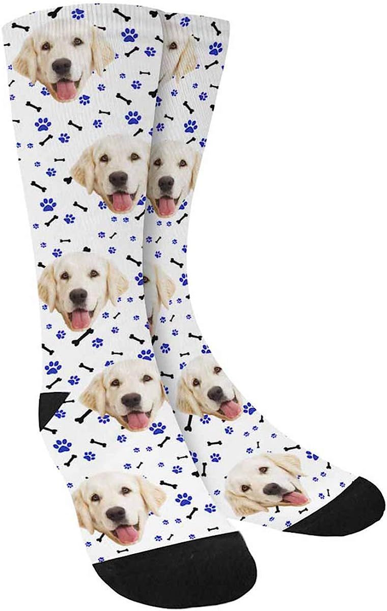 Custom Personalized Photo Pet Face Socks, Cat and Dog Tracks Paws Bones Crew Socks with Picture f... | Amazon (US)