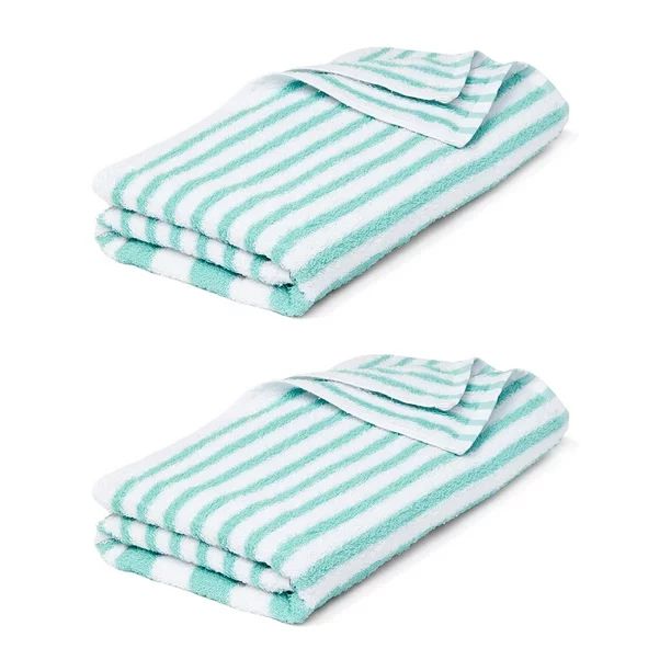 10 Poolside Beach Pool Towels Striped Jade & White 360 GSM 100% Cotton 30" x 70" | Walmart (US)