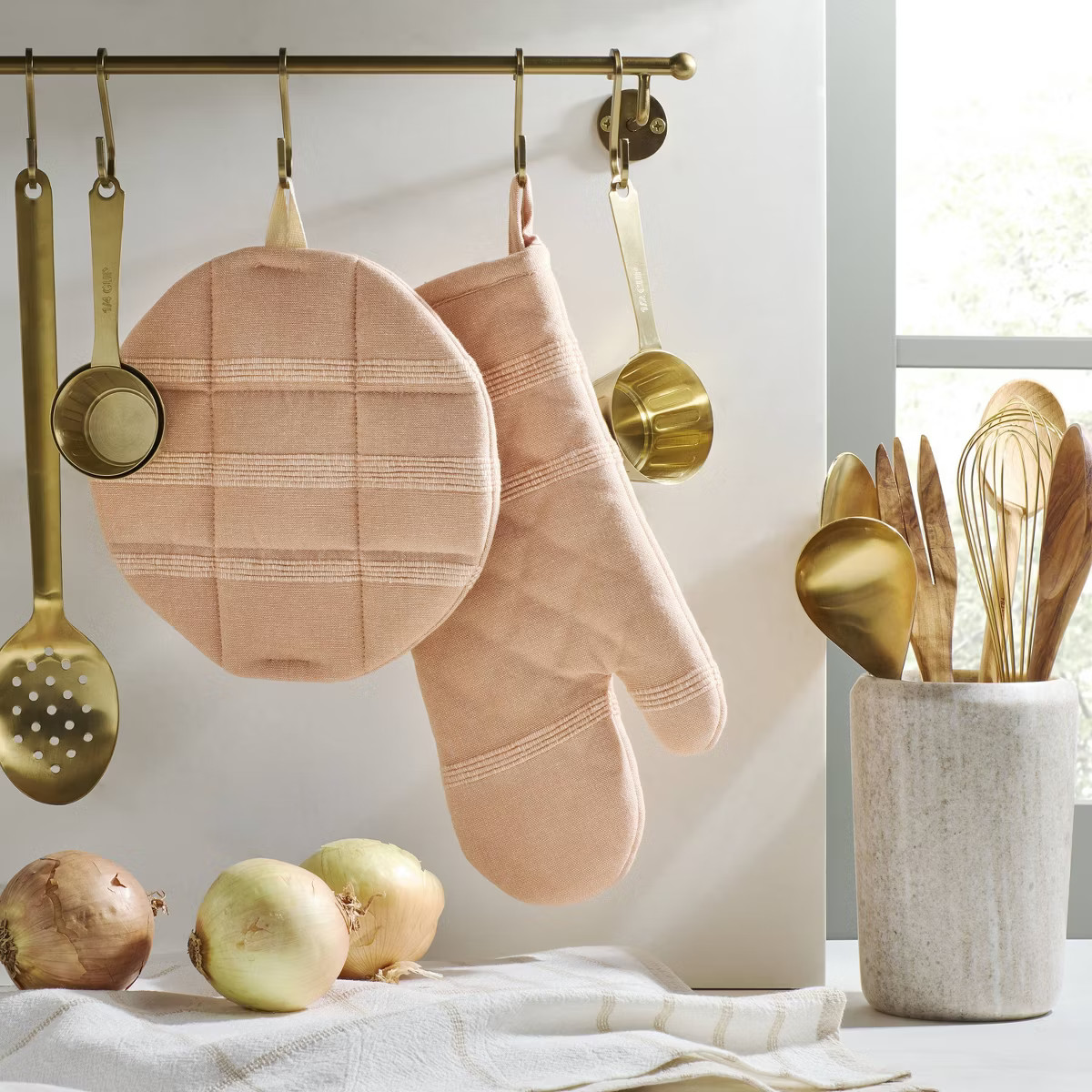 2pc Textured Stripe Oven Mitt Set Gingham Blush - Hearth & Hand™ with Magnolia | Target