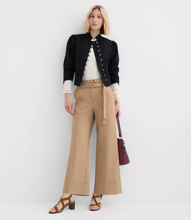 Petite Double Belted Wide Leg Pants | LOFT