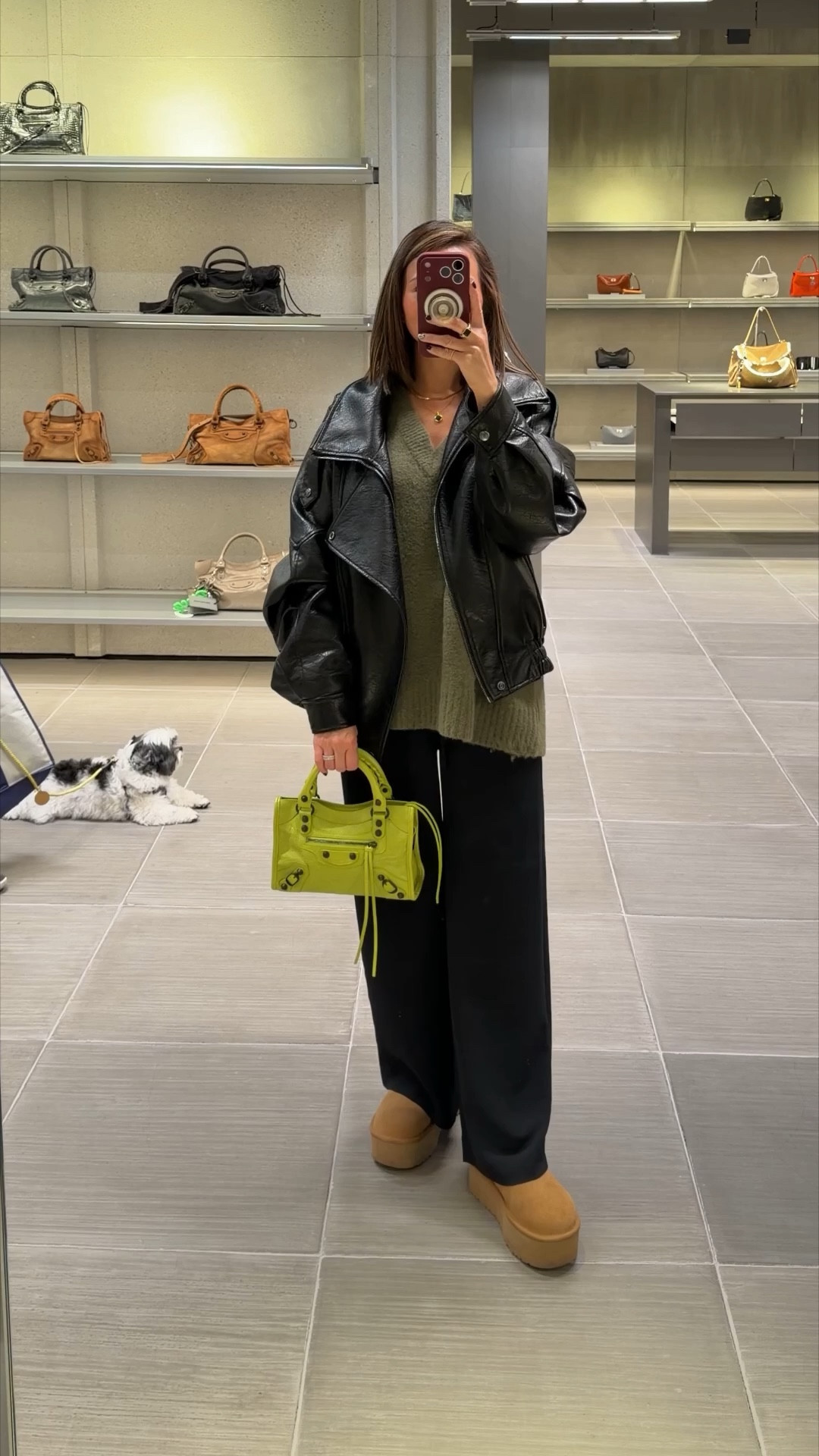 OOTD ⚡️ It’s a little chilly today. This leather jacket is so good—if Khaite and Saint Laurent had a baby, it would be this jacket. Grab it on sale now! Along with the oversized sweater and wrinkle free pull on pants that is so comfortable! Styled with platform Ugg’s that are a staple during winter months. In love with this mini chartreuse bag from Balenciaga. It’s so cute and fun in my favorite color. 

Winter outfit, leather jacket, sweater, trousers, Abercrombie, Aritzia, small designer bag, The Stylizt 



#LTKSeasonal #LTKSaleAlert #LTKootd