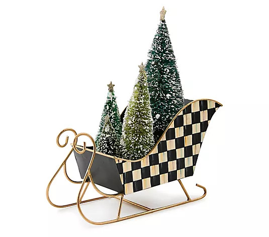 MacKenzie - Childs Check Sleigh with Bottle Brush Trees - QVC.com | QVC