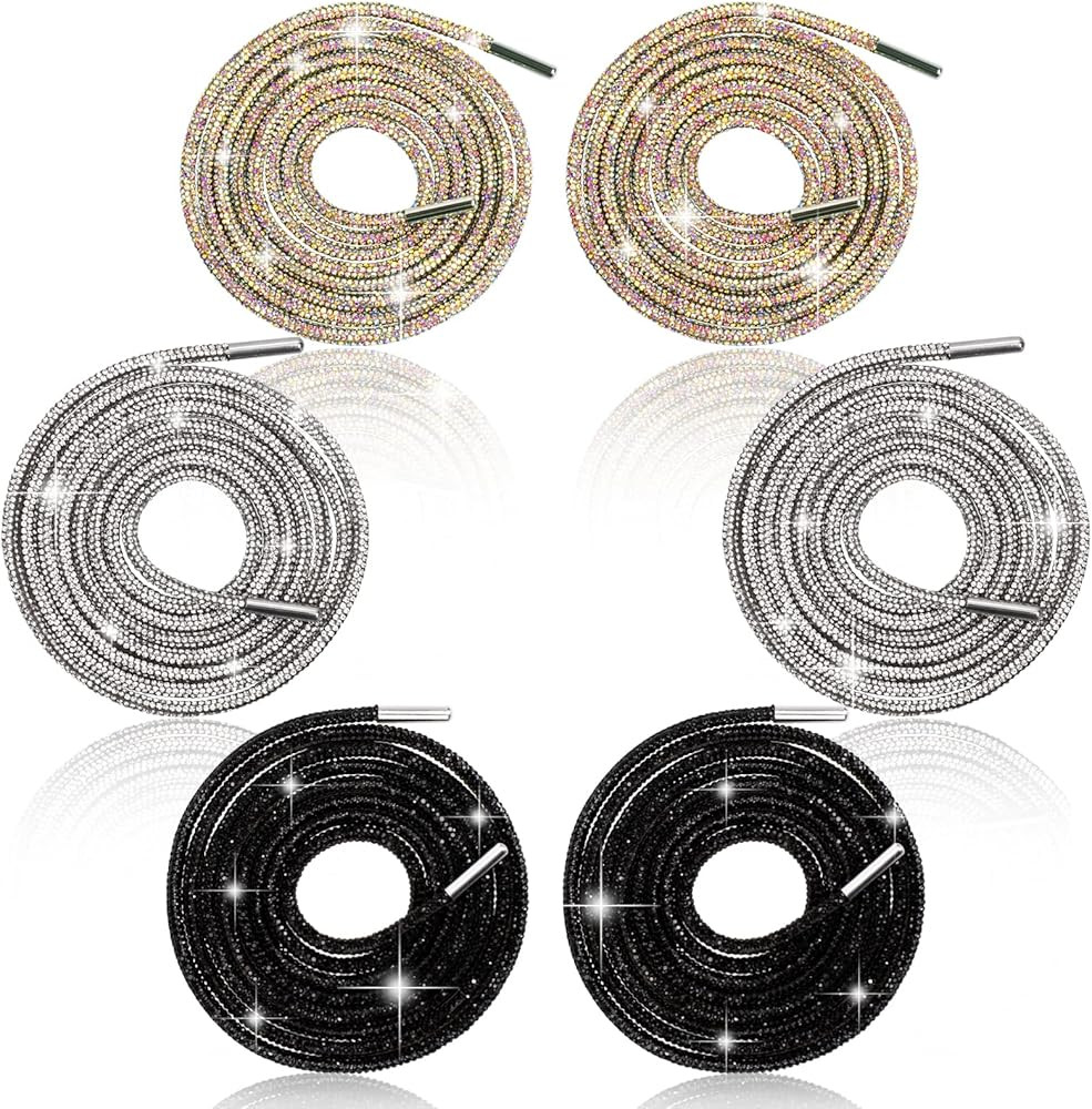 3Pairs Rhinestone Round Shoe Laces, 55'' Bling Bling Crystal Rhinestone Glitter Rope Shoelaces Dr... | Amazon (US)