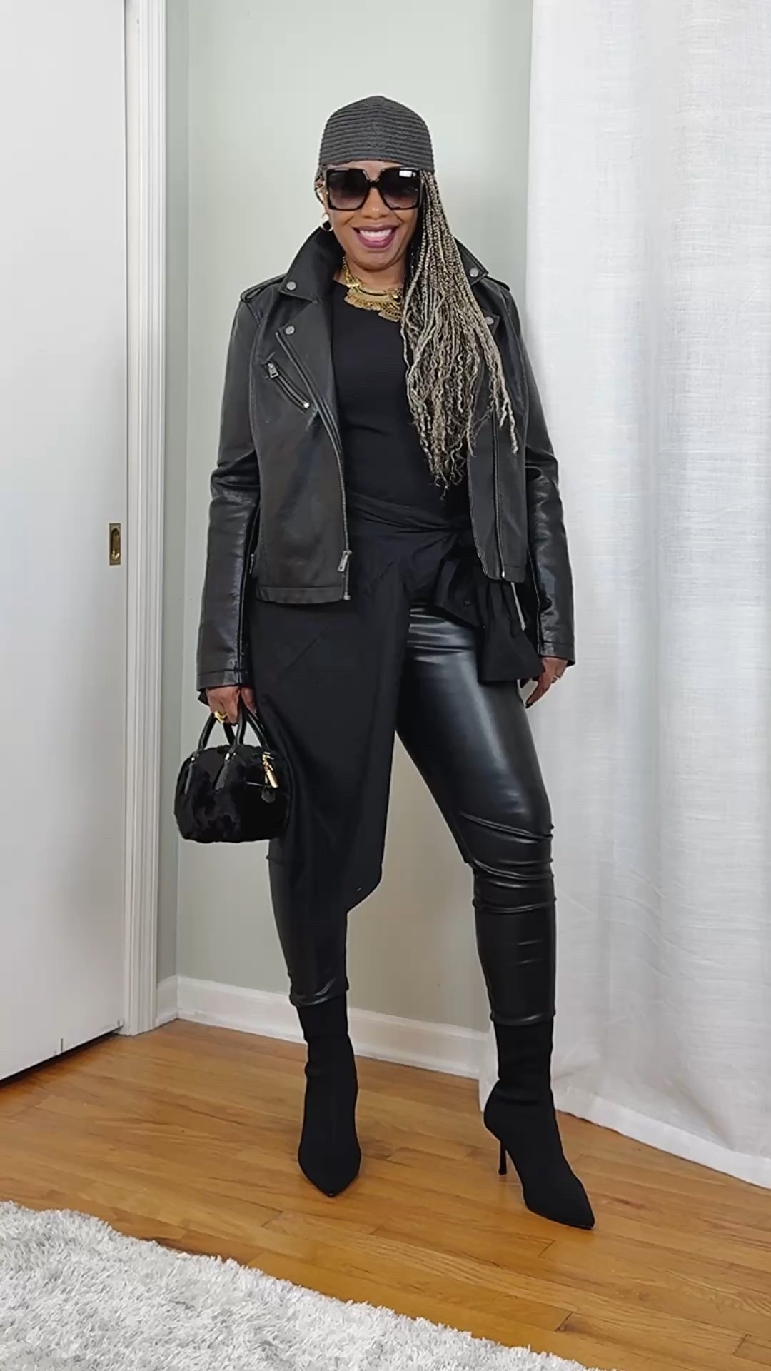 All-Black Leather Look | Outfits by Miki
All-black look featuring a leather jacket, faux-leather pants, and pointed-toe sock boots. Clean, polished, and effortless. Accessories keep it sharp and wearable.

#LTKOver40 #LTKMidsize #LTKootd