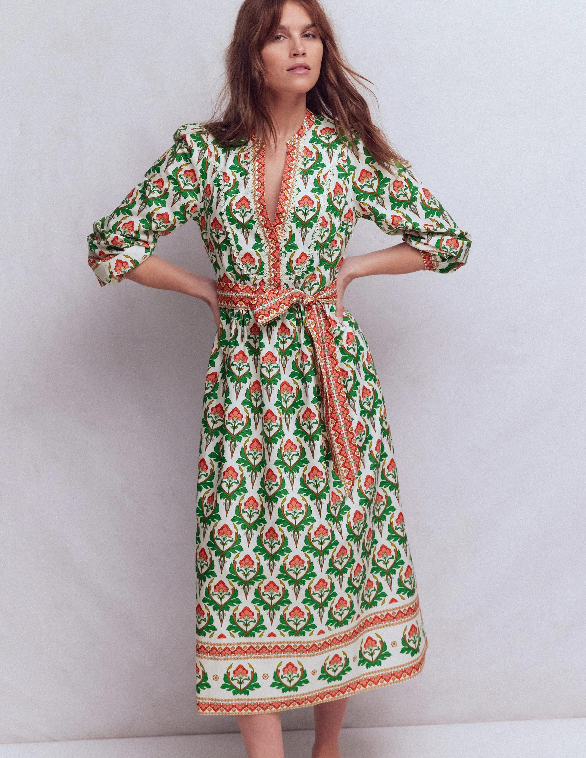 Cary Cotton Midi Dress-Multi, Ornamental Stamp | Boden UK