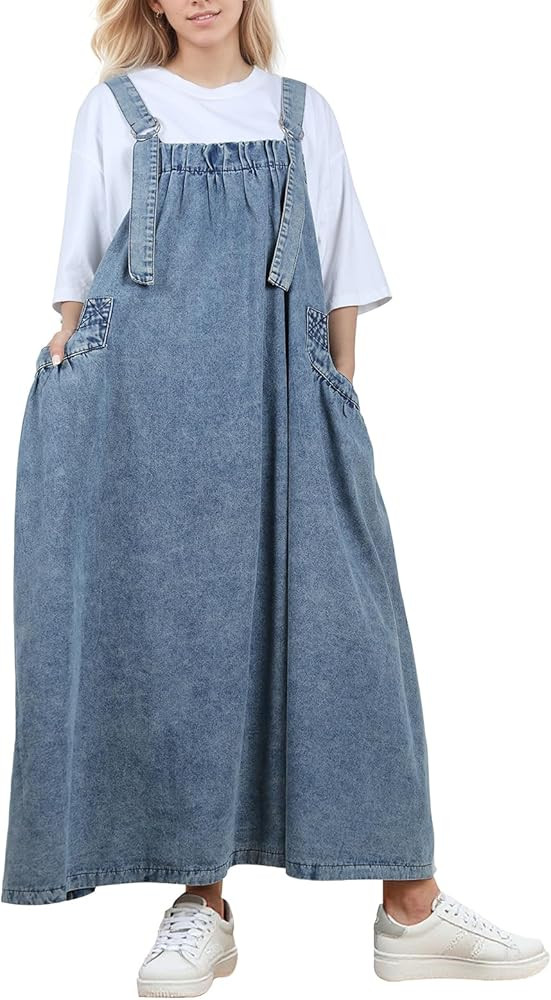 Baggy Denim Overall Dress for Women Loose Jumper Dress Relaxed Fit with Big Pockets for Casual | Amazon (US)