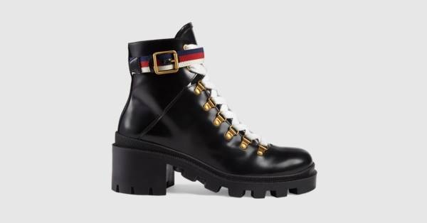 Leather ankle boot with Sylvie Web | Gucci (US)