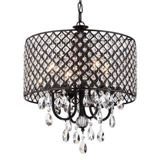 Edvivi Marya 4-Light Modern Antique Black Round Chandelier with Beaded Drum Shade /Hanging Clear ... | The Home Depot