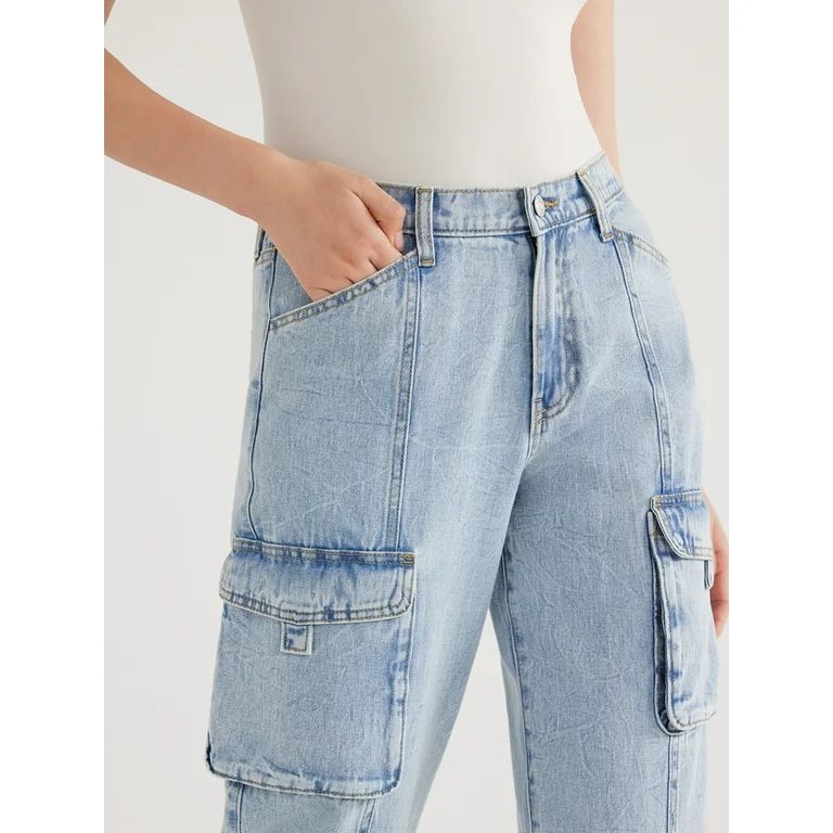 Scoop Women's Low Slung Wide Leg Cargo Jeans, Sizes 0-18 | Walmart (US)