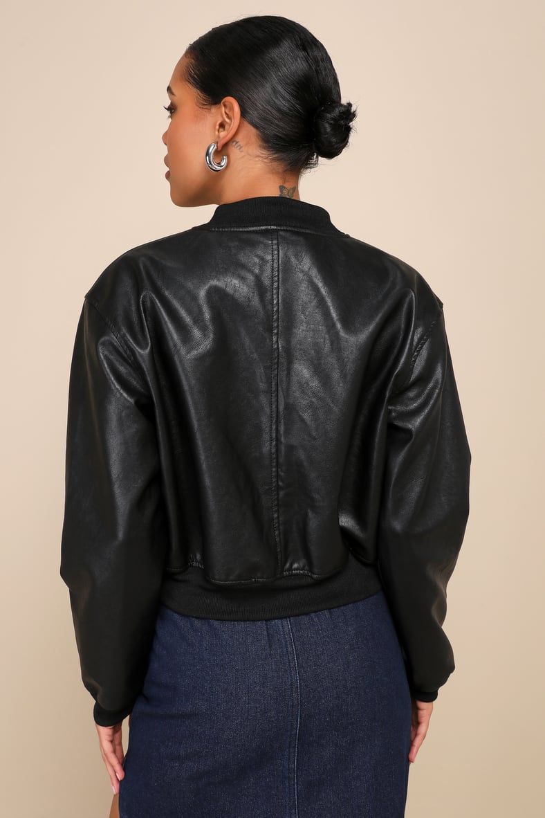 Edgy Inclination Black Vegan Leather Bomber Jacket | Lulus (US)