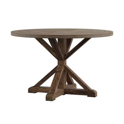 Sierra Round Farmhouse Pedestal Base Wood Dining Table - Inspire Q | Target