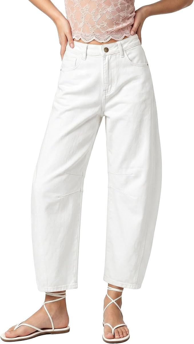 GRAPENT Barrel Jeans for Women Trendy High Waisted Wide Leg Baggy Cropped Relax Fit Stretch Denim... | Amazon (US)