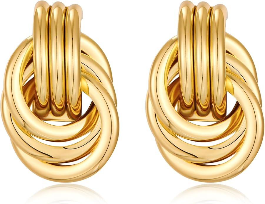 Chunky Gold/Silver Earrings Large Knot Earrings Love Knot Stud Earrings Geometric Dangle Drop Ear... | Amazon (US)