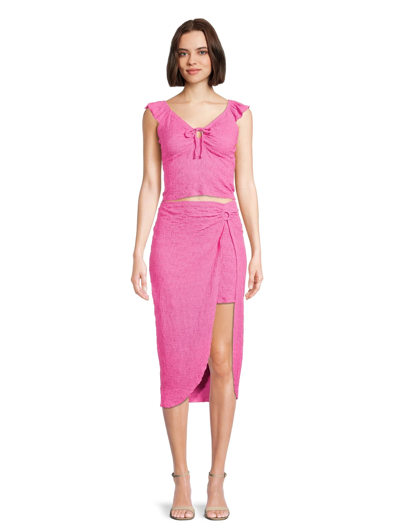 No Boundaries Juniors Flutter Strap Top and O-Ring Skirt Set, 2-Piece | Walmart (US)