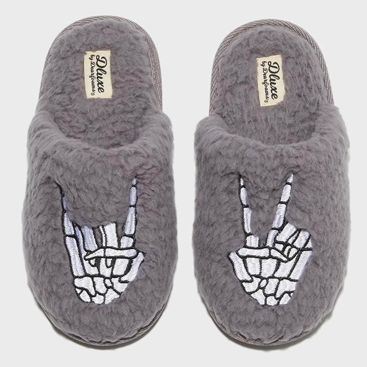 dluxe by dearfoams Kids' Skeleton Peace Sign Slide Slippers - Gray | Target