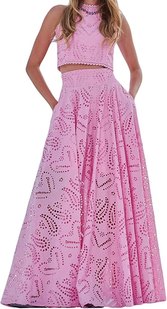 Womens Sexy 2 Pieces Lace Holes Tank Tops Bodycon Skirts Party Clubwear Dress Outfits Set | Amazon (US)