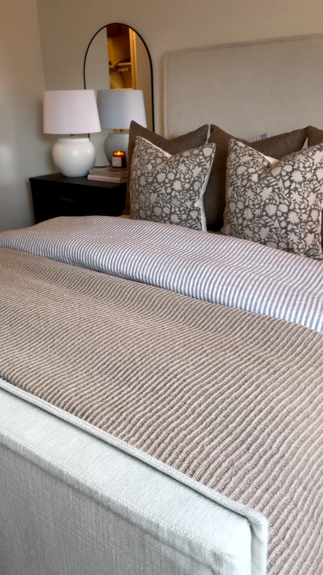 Quince bedding, stripe duvet, stripe linen duvet, tan ribbed blanket, floral pillow covers, stripes and florals, brown pillow cover, black nightstand, bamboo sheet, duvet insert 

#LTKHoliday #LTKSeasonal #LTKHome