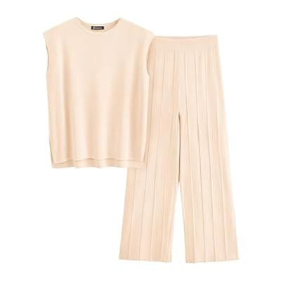 PRETTYGARDEN Womens Pullover Tops And Wide Leg Pants Casual Sweater Set | Amazon (US)