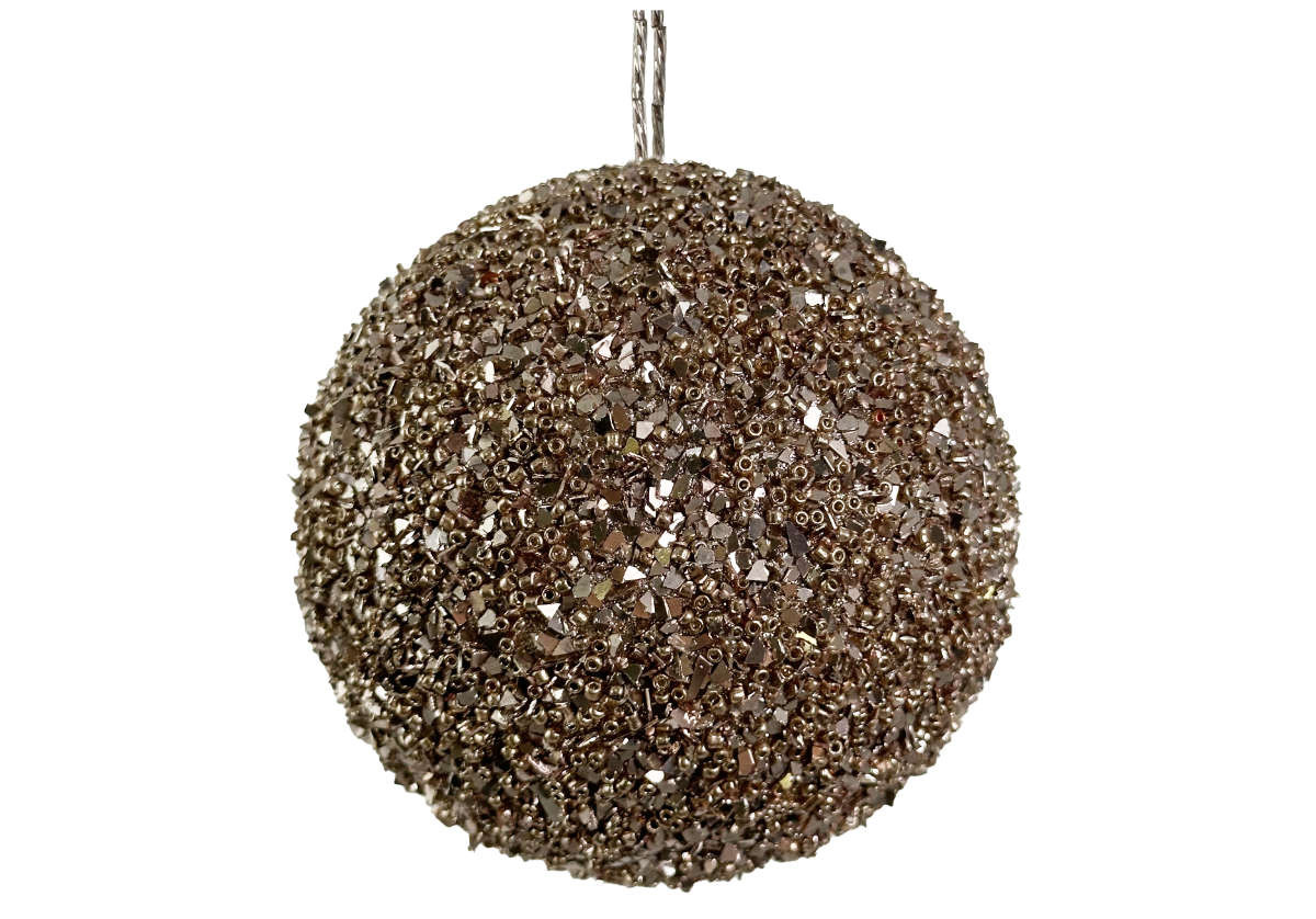 CHAMPAGNE GLITTER BEAD BALL ORNAMENT | 4" | Alice Lane Home Collection