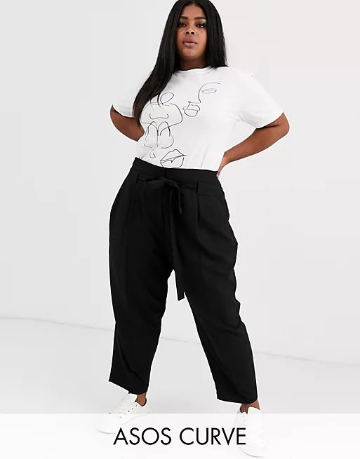 ASOS DESIGN Curve tailored tie waist tapered ankle grazer pants | ASOS (Global)