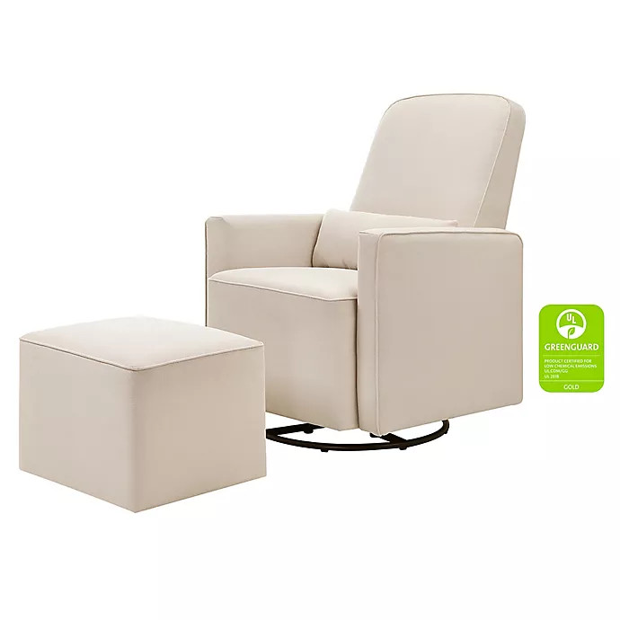 DaVinci Olive Upholstered Swivel Glider with Ottoman in Cream | buybuy BABY