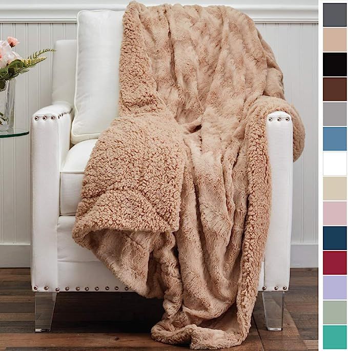 The Connecticut Home Company Luxury Faux Fur with Sherpa Reversible Throw Blanket, Super Soft, La... | Amazon (US)