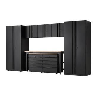 Husky 8-Piece Heavy Duty Welded Steel Garage Storage System in Black (156 in. W x 81 in. H x 24 i... | The Home Depot