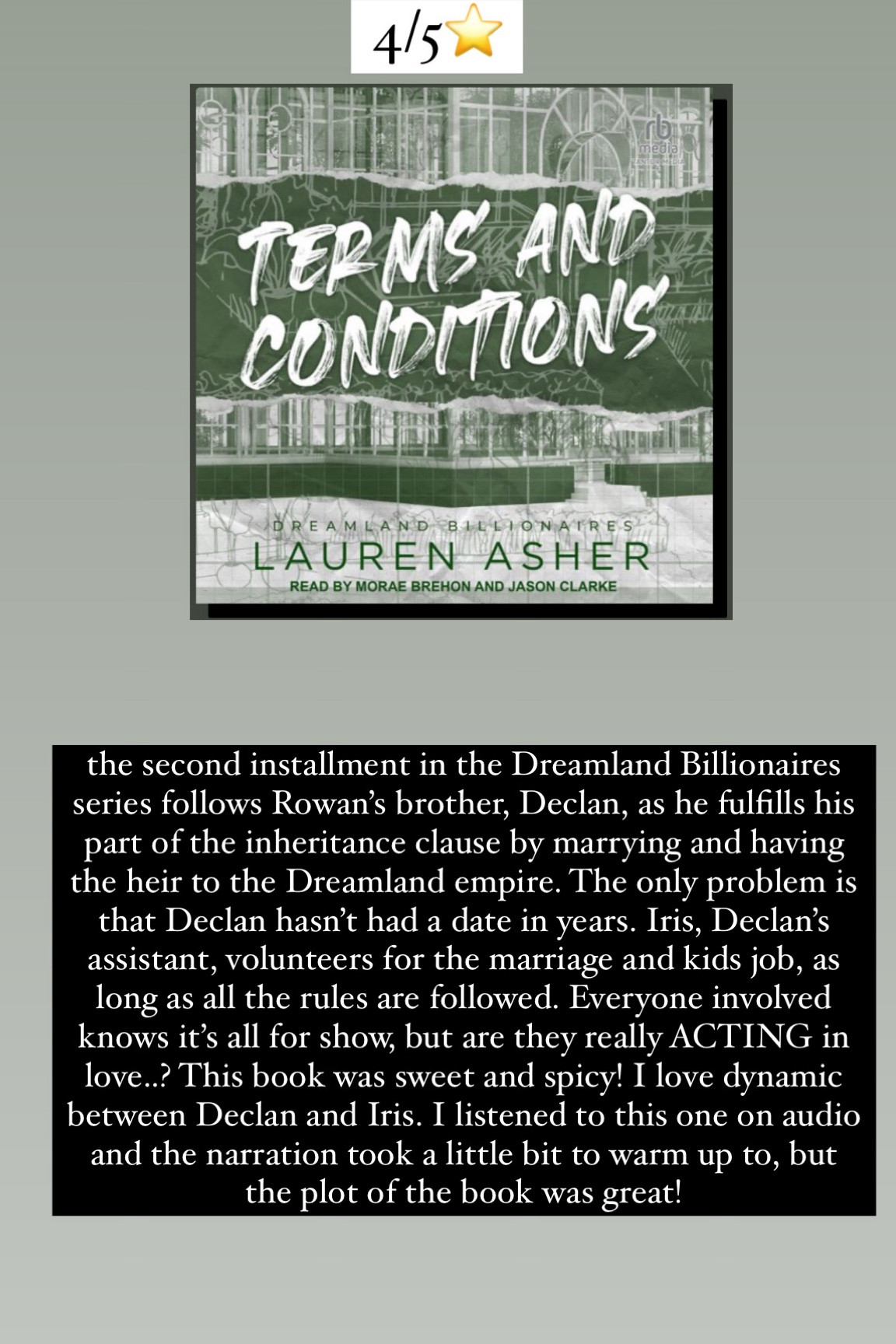 44. Terms and Conditions by Lauren Asher :: 4/5⭐️ the second installment in the Dreamland Billionaires series follows Rowan’s brother, Declan, as he fulfills his part of the inheritance clause by marrying and having the heir to the Dreamland empire. The only problem is that Declan hasn’t had a date in years. Iris, Declan’s assistant, volunteers for the marriage and kids job, as long as all the rules are followed. Everyone involved knows it’s all for show, but are they really ACTING in love..? This book was sweet and spicy! I love dynamic between Declan and Iris. I listened to this one on audio and the narration took a little bit to warm up to, but the plot of the book was great!

book / thrillers / romance / travel book / good reads / booktok books / book recommendations / on my bookshelf / kindle books / audio books / kindle girlie / kindle unlimited / amazon books / amazon reads / amazon readers / reading / reading must haves / trending books / kindle accessories / books accessories / books


#LTKtravel #LTKhome