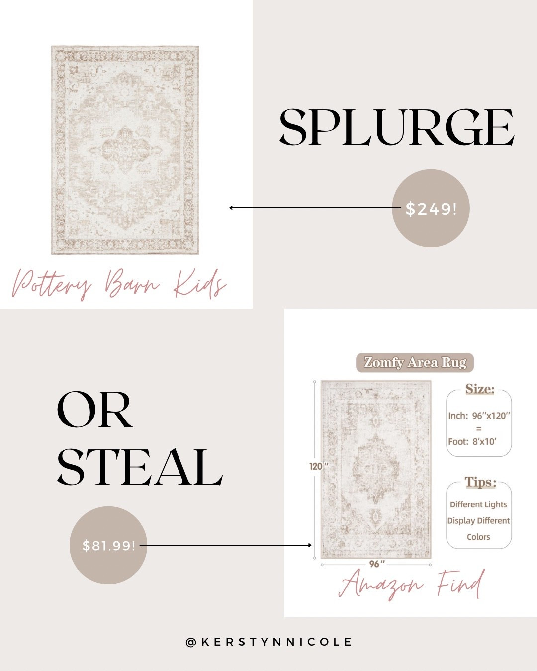 Can we say look for less?! ✨🛍️🛒 
I found the perfect neutral rug for babies nursery! I got the 8 x 10 and it was less than $100 such a steal! It looks just like the one I was originally going to get from Pottery Barn Kids but I just couldn’t pass up this price difference! 

The rugs are SO similar and comparable! 💓🪷 obviously I will give a little review once I get the Amazon rug in and we’ve decided if it’s not up to quality and up to our liking we’ll go ahead and splurge and get the pottery barn one! 🩷✨

Nursery decor, nursery rugs, beige rugs, affordable rugs 

#LTKKids #LTKU #LTKHome