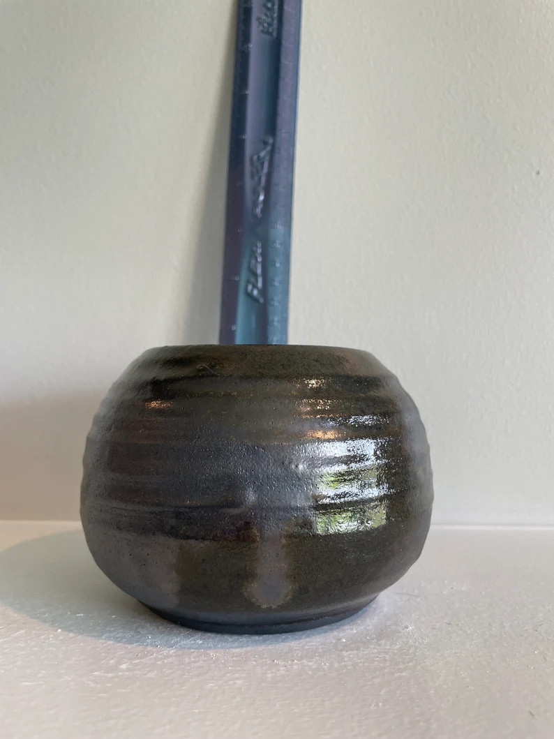 Black and Brown Small Handmade Spherical Ceramic Pottery Vase - Etsy | Etsy (US)