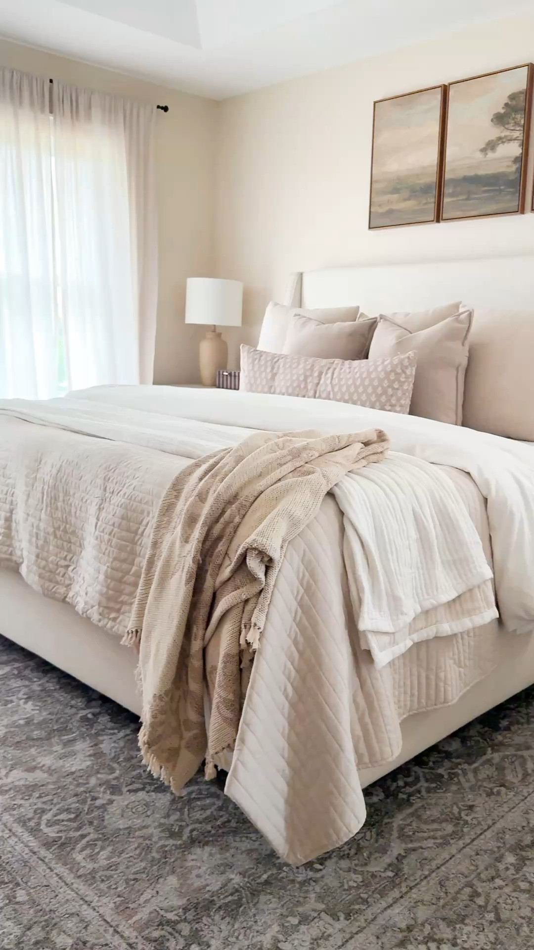 Neutral bedroom inspo, neutral bedding , area rug, upholstered bed, bed, throw pillow, throw blanket, nightstand, neutral decor, home decor, wall art, wall decor

#LTKHome #LTKSaleAlert