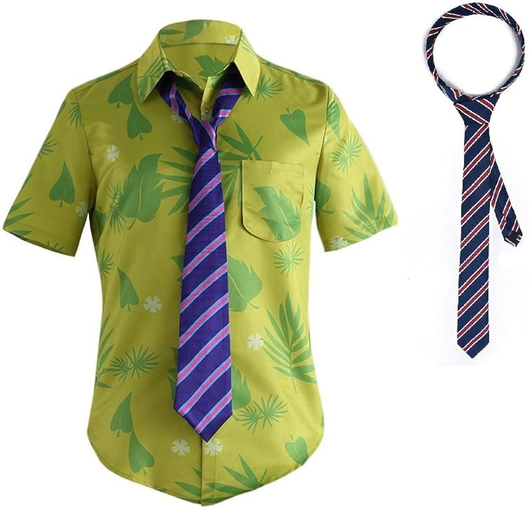 DAZCOS US Size Green Printed T-Shirt Purple Tie for Mens Hawaiian Floral Shirts Cosplay Halloween... | Amazon (US)