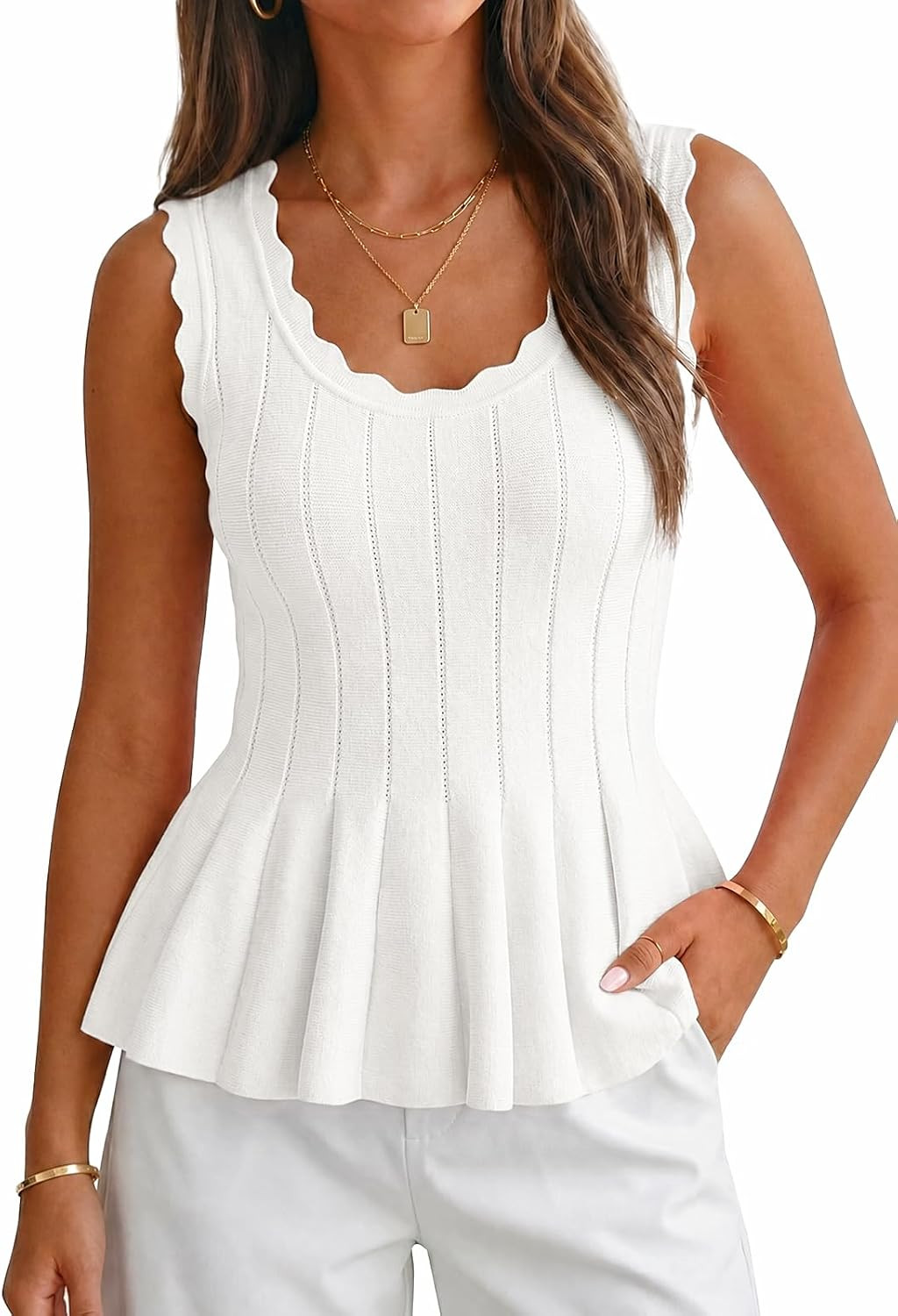 Cicy Bell Womens Pleated Peplum Tank Tops Fitted Blouses Fall Sweaters | Amazon (US)