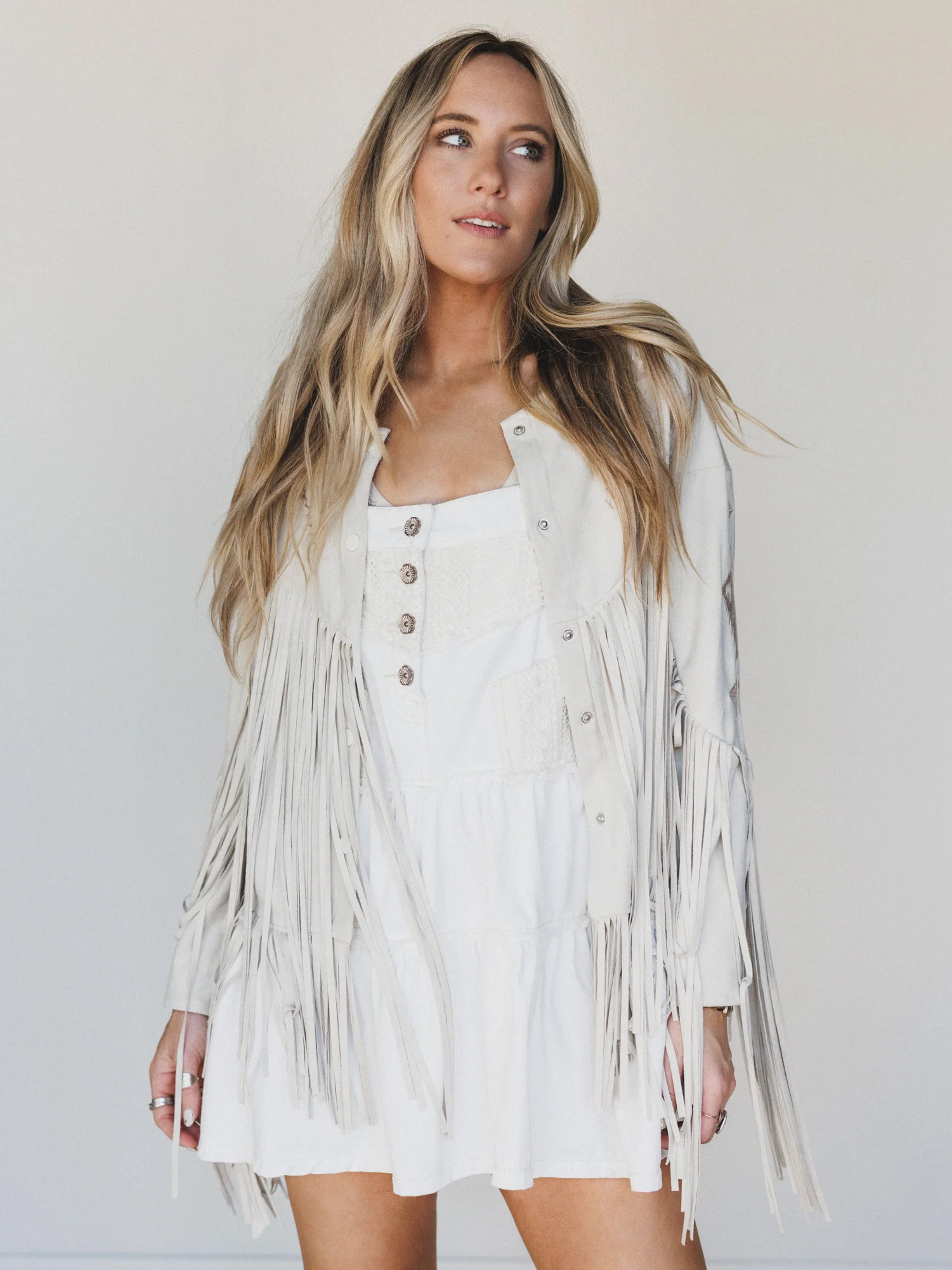 Reba Fringe Embroidered Jacket - Sand | Three Bird Nest