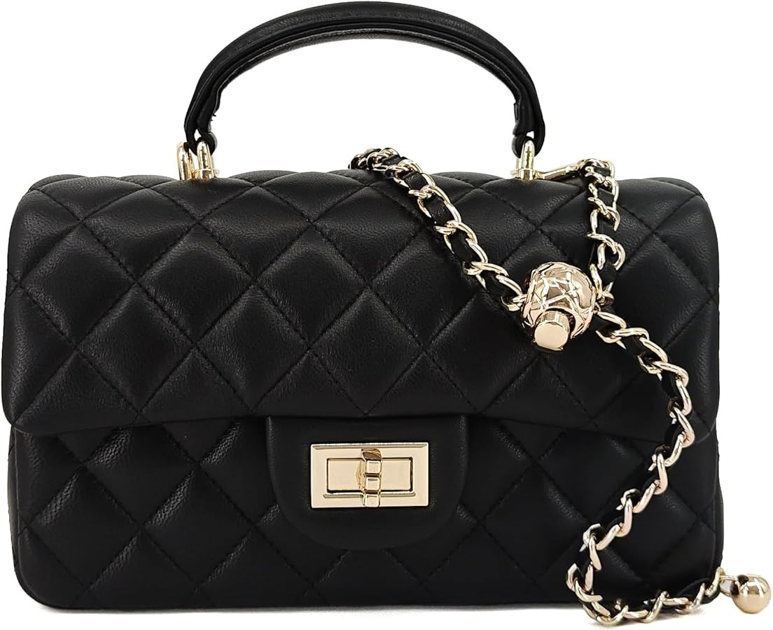 Small Quilted Crossbody Bag for Women, Genuine Leather Mini Shoulder Flap Purse with Gold Chain S... | Amazon (US)