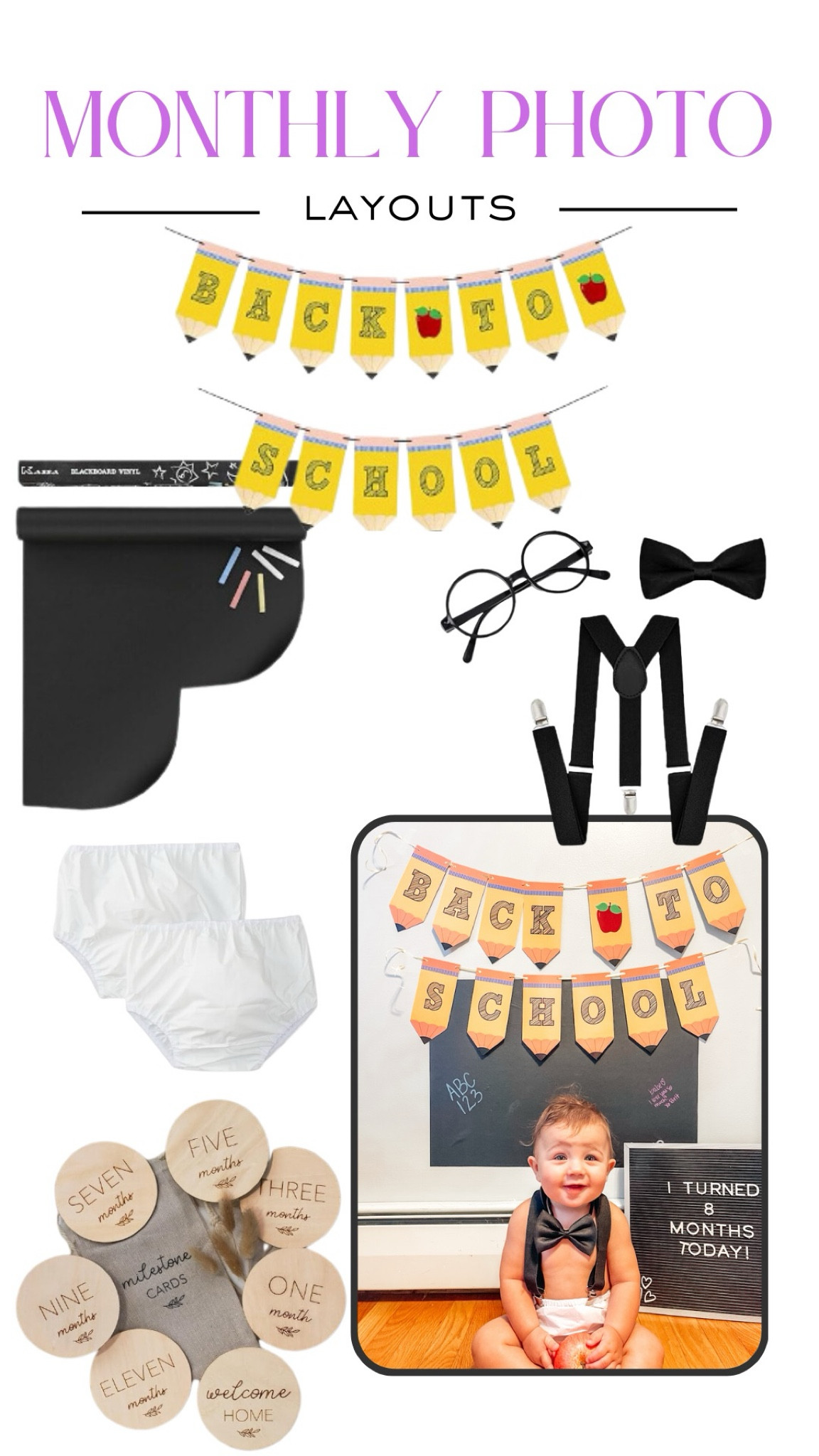 Milestone photos, baby photos, milestone cards, baby photos, august, back to school, baby suspenders, waterproof diaper color, baby nerd

#LTKFindsUnder50 #LTKBump #LTKBaby